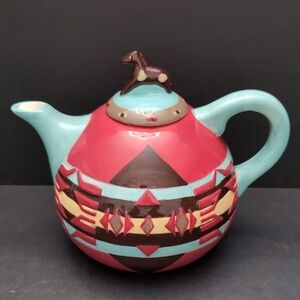 Pendleton Home Collection,Blue/Red Ranch house Tea Pot.
